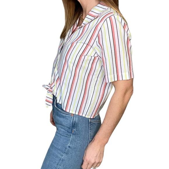 NEW VELVET HEART aquata stripe tie front top in white multi - Picture 2 of 4